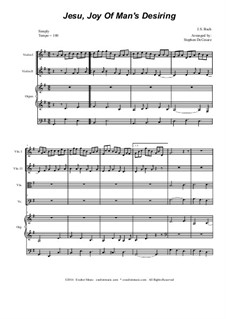 Jesu, Joy of Man's Desiring: For string quartet and organ by Johann Sebastian Bach
