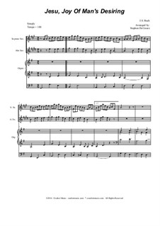 Jesu, Joy of Man's Desiring: For soprano, alto saxophone and organ by Johann Sebastian Bach