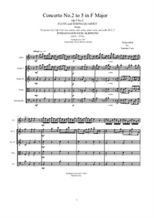 Twelve Concertos for Strings, Op.5: Concerto No.2 in F Major. Version for flute and string quartet by Tomaso Albinoni