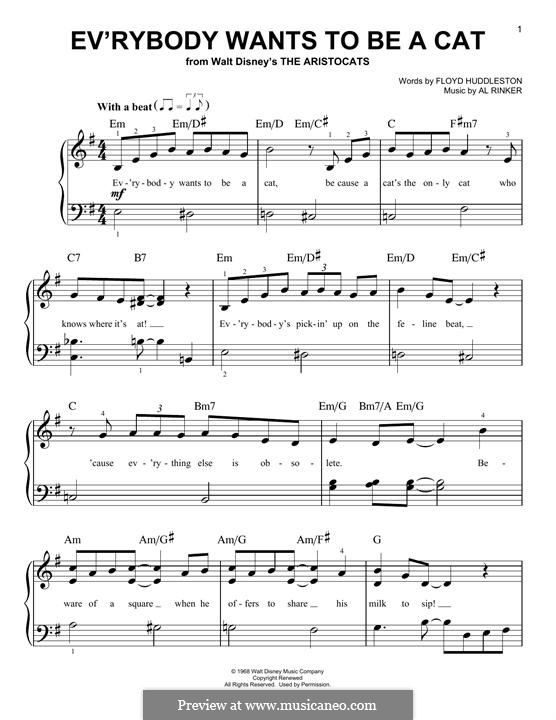 Ev'rybody Wants To Be a Cat (from Walt Disney's the Aristocats): For piano by Al Rinker