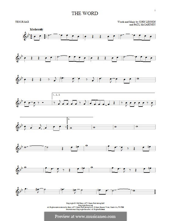 The Word (The Beatles): For tenor saxophone by John Lennon, Paul McCartney