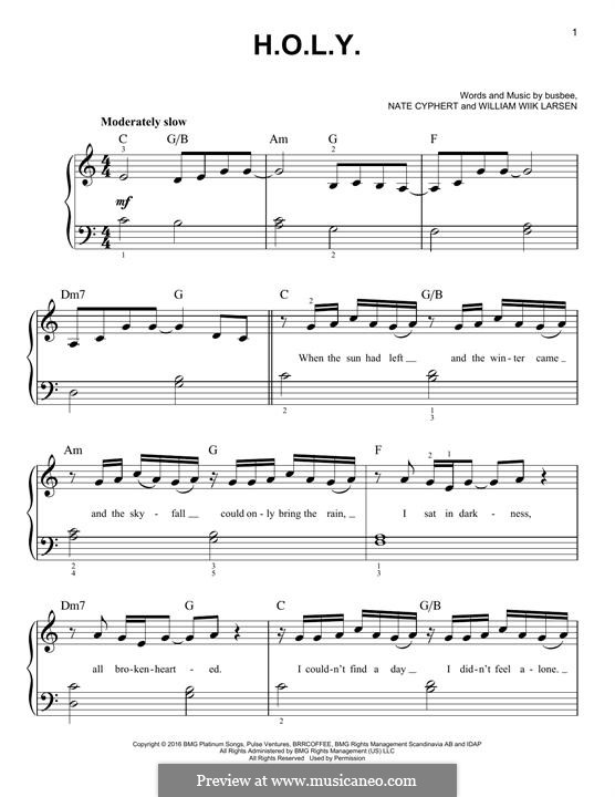 H.O.L.Y. (Florida Georgia Line): For piano by Busbee, William Larsen, Nate Cyphert