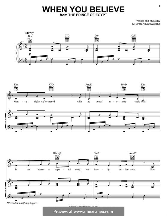 When You Believe (from The Prince of Egypt): For voice and piano (or guitar) by Stephen Schwartz