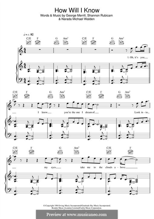 How Will I Know (Whitney Houston): For voice and piano (or guitar) by George Merrill, Narada Michael Walden, Shannon Rubicam