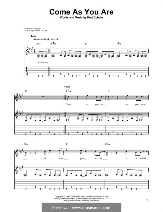 Come as You Are (Nirvana): For guitar with tab by Kurt Cobain