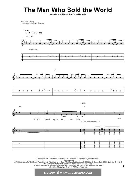 The Man Who Sold the World (Nirvana): For guitar with tab by David Bowie