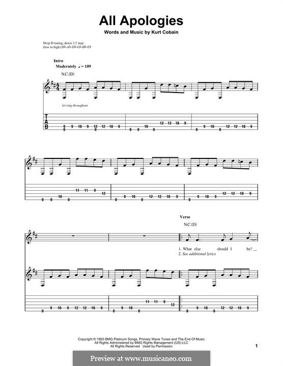 All Apologies Nirvana By K Cobain Sheet Music On Musicaneo