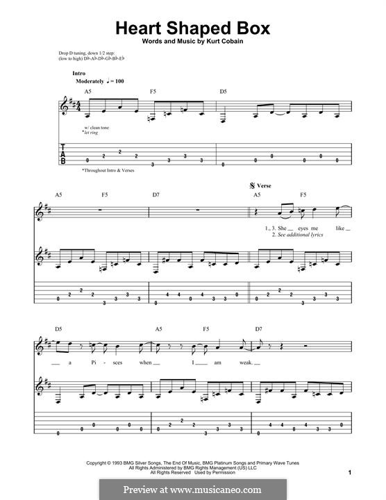 Heart Shaped Box (Nirvana): For guitar with tab by Kurt Cobain