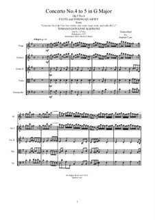 Twelve Concertos for Strings, Op.5: Concerto No.4 in G Major. Version for flute and string quartet by Tomaso Albinoni