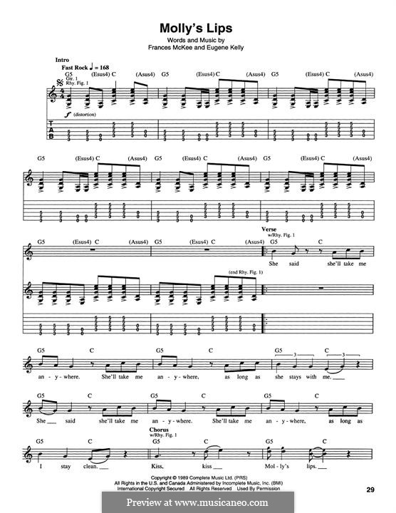 Molly's Lips (Nirvana): For guitar with tab by Edward Harry Kelly, Frances McKee