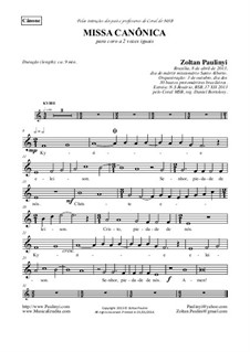 Canonic Mass for 2 equal voices in Canon with string orchestra ad libitum: Complete set of parts by Zoltan Paulinyi
