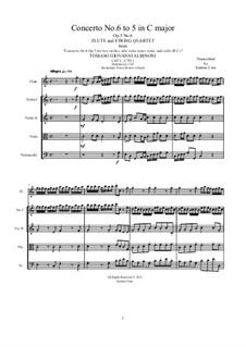 Twelve Concertos for Strings, Op.5: Concerto No.6 in C Major. Version for flute and string quartet by Tomaso Albinoni