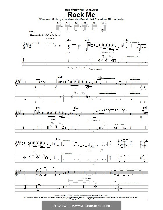 Rock Me (Great White): For guitar with tab by Alan Niven, Jack Russell, Mark Kendall, Michael Lardie