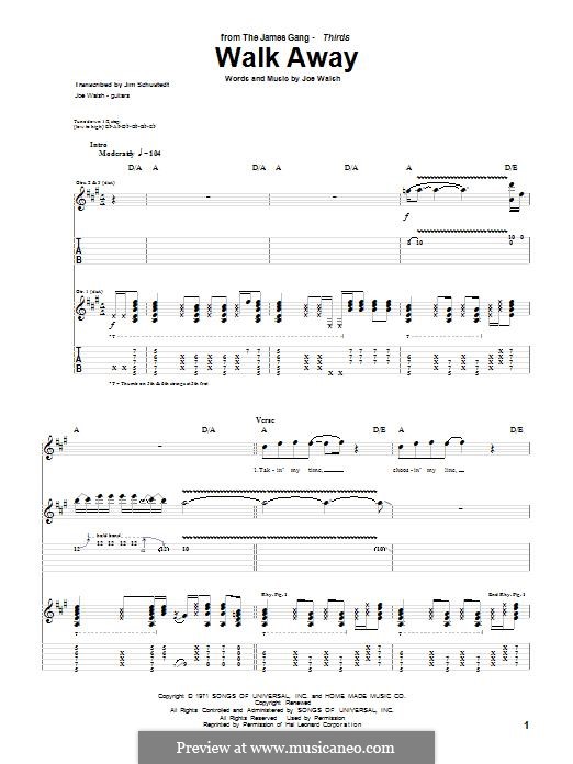 Walk Away (The James Gang): For guitar with tab by Joe Walsh