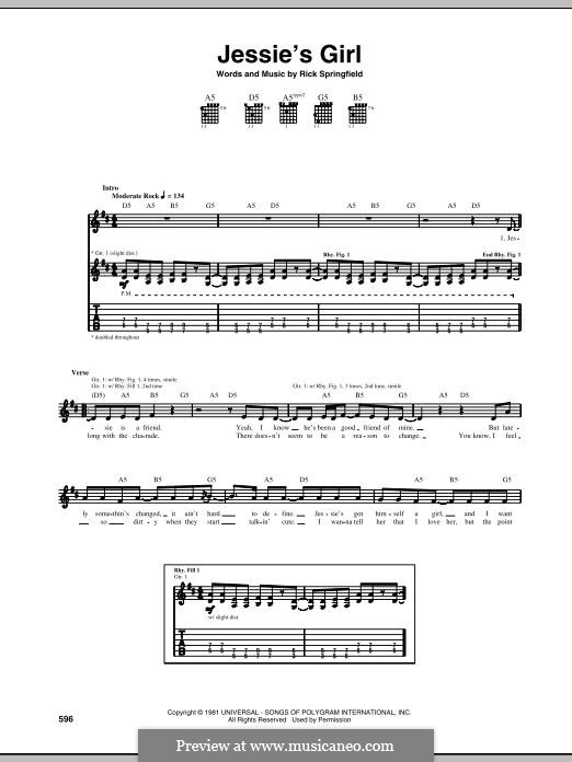Jessie's Girl: For guitar with tab by Rick Springfield