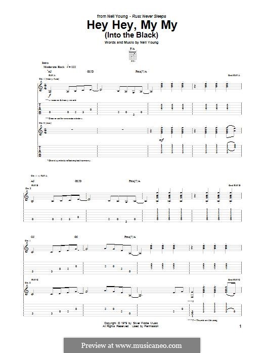 Hey Hey, My My (Into the Black) Oasis: For guitar with tab by Neil Young