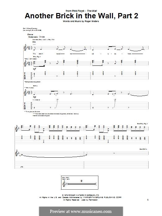 Pink Floyd - Another Brick In The Wall Part II - Sheet Music - Roger Waters