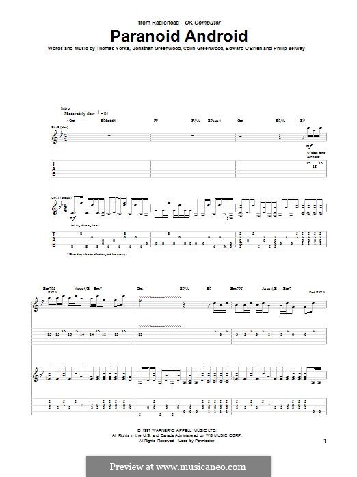 Paranoid Android (Radiohead): For guitar with tab by Colin Greenwood, Ed O'Brien, Jonny Greenwood, Phil Selway, Thomas Yorke