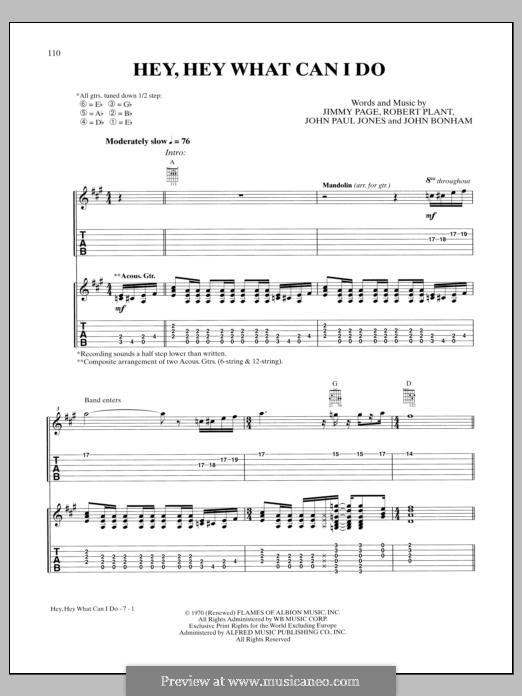 Hey Hey What Can I Do (Led Zeppelin): For guitar with tab by John Paul Jones, Jimmy Page, John Bonham, Robert Plant