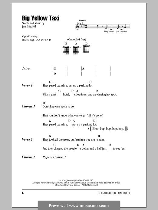 Big Yellow Taxi: Lyrics and chords by Joni Mitchell
