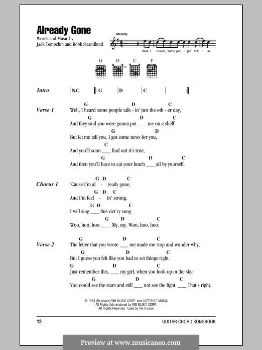 Already Gone (Eagles): Lyrics and chords by Jack Tempchin, Robb Strandlund