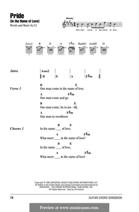 Pride (In the Name of Love): Lyrics and chords by U2