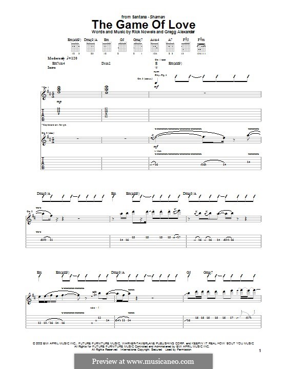 The Game of Love (Santana): For guitar with tab by Gregg Alexander, Rick Nowels