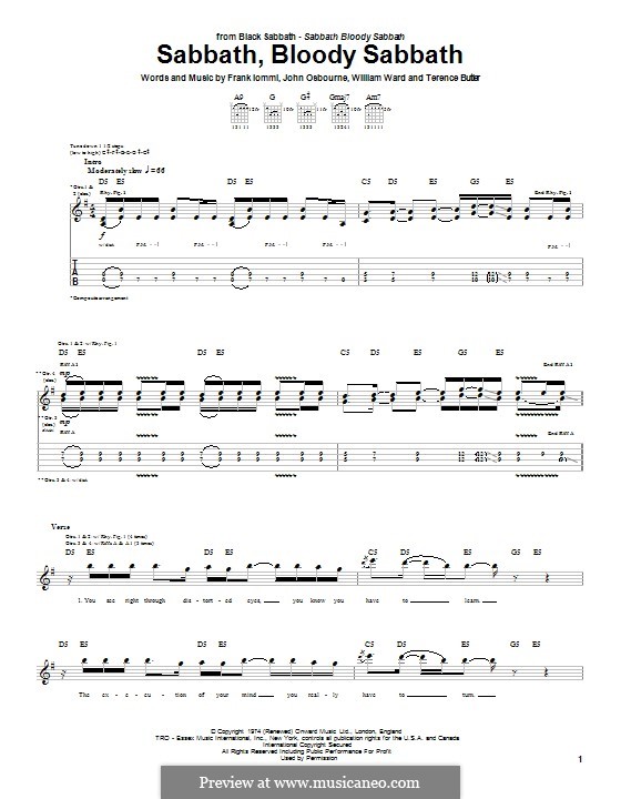 Sabbath, Bloody Sabbath (Black Sabbath): For guitar with tab by Geezer Butler, Ozzy Osbourne, Tony Iommi, Bill Ward