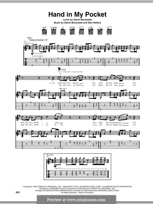 Hand In My Pocket (from Jagged Little Pill The Musical): For guitar with tab by Alanis Morissette, Glen Ballard