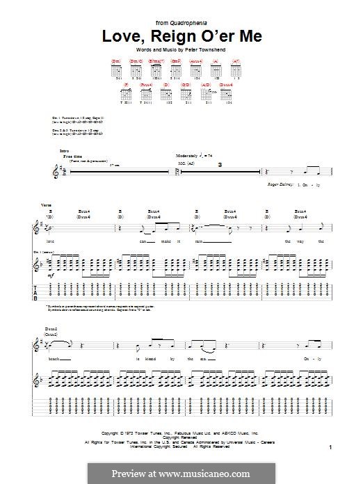 Love, Reign O'er Me (The Who): For guitar with tab by Peter Townshend