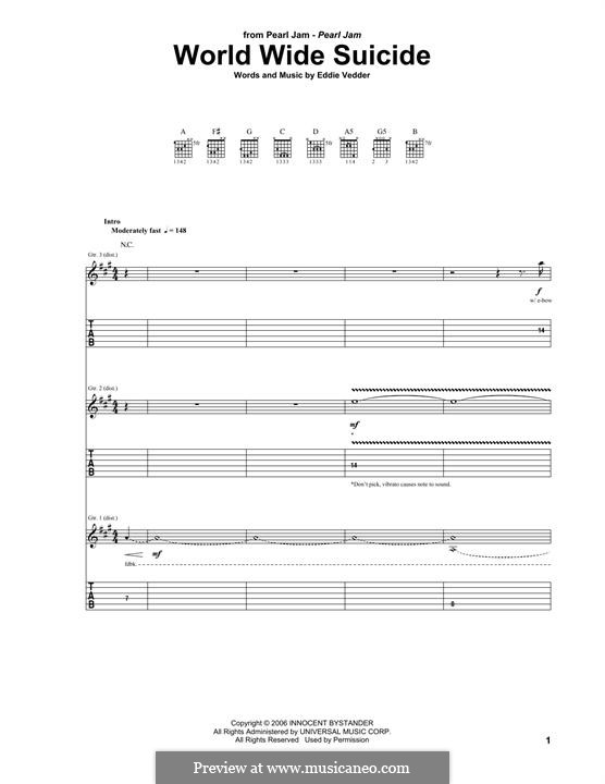 World Wide Suicide (Pearl Jam) by E. Vedder sheet music on MusicaNeo