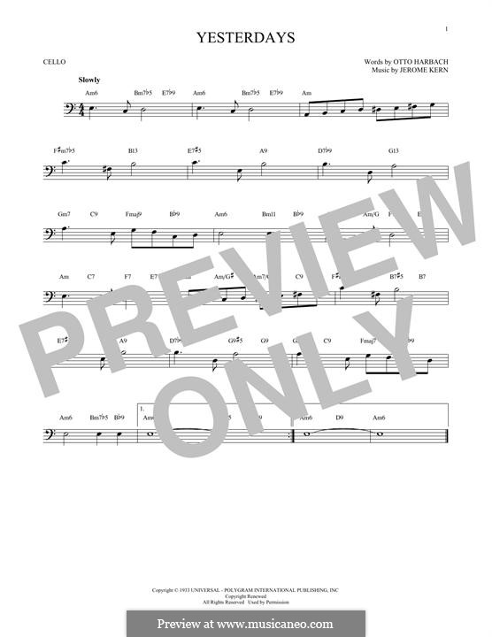 Yesterdays (from Roberta): For cello by Jerome Kern