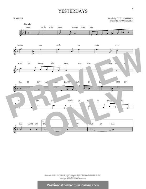 Yesterdays (from Roberta): For clarinet by Jerome Kern