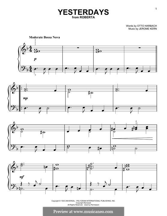 Yesterdays (from Roberta): For piano by Jerome Kern