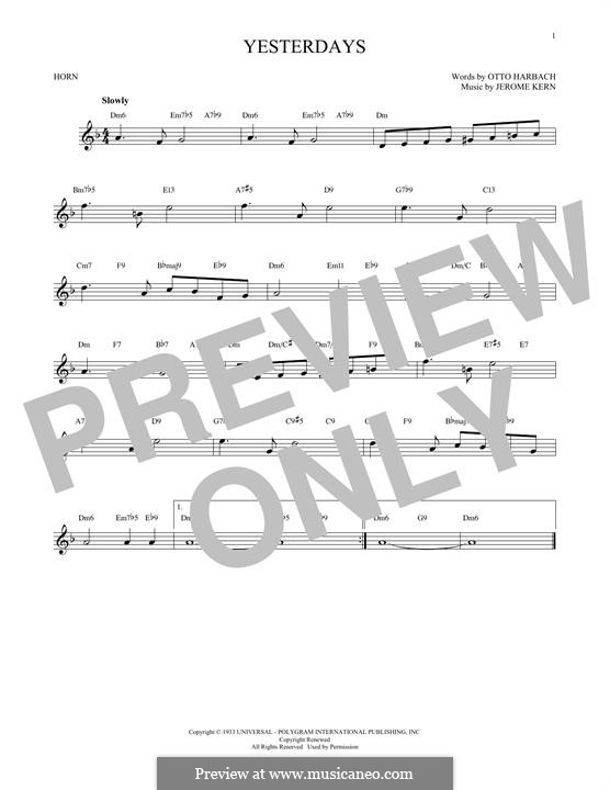 Yesterdays (from Roberta): For horn by Jerome Kern