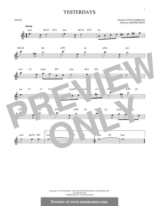 Yesterdays (from Roberta): For violin by Jerome Kern