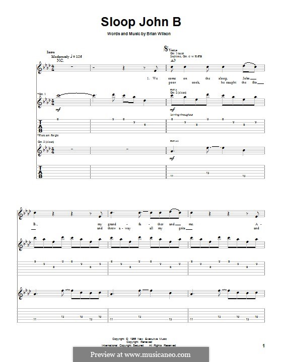 Sloop John B: For guitar with tab by Brian Wilson