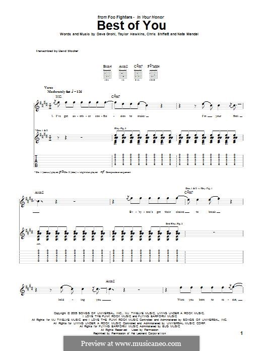 The Best of You (Foo Fighters): For guitar with tab by Christopher Shiflett, David Grohl, Nate Mendel, Taylor Hawkins