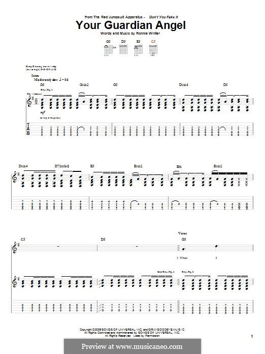 Your Guardian Angel (The Red Jumpsuit Apparatus): For guitar with tab by Ronnie Winter