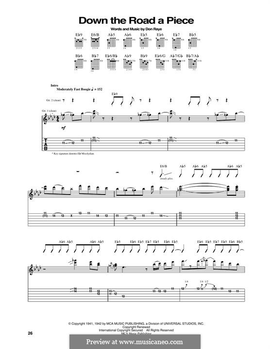 Down the Road a Piece: For guitar with tab by Don Raye