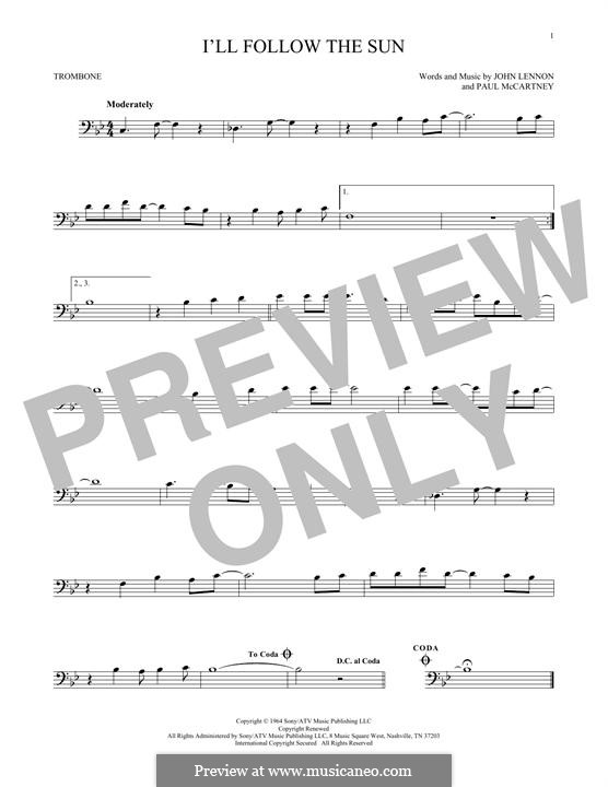 I'll Follow the Sun (The Beatles): For trombone by John Lennon, Paul McCartney