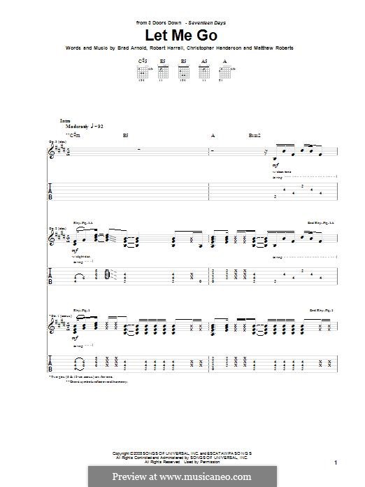 Let Me Go (3 Doors Down): For guitar with tab by Brad Arnold, Christopher Henderson, Matthew Roberts, Robert Harrell