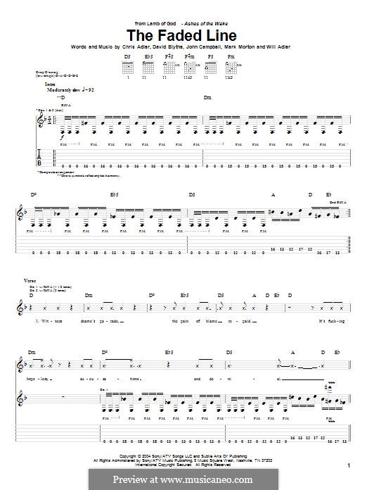The Faded Line (Lamb of God): For guitar with tab by Chris Adler, David Blythe, John Campbell, Mark Morton, Will Adler