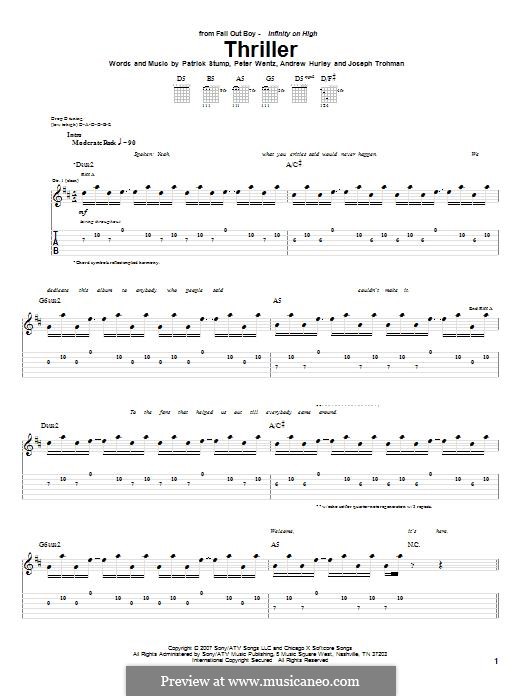 Thriller (Fall Out Boy): For guitar with tab by Andrew Hurley, Joseph Trohman, Patrick Stump, Peter Wentz