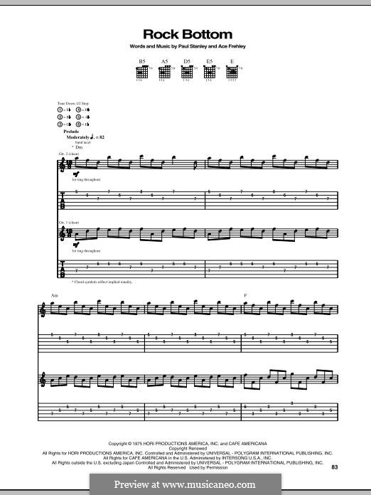 Rock Bottom (KISS): For guitar with tab by Ace Frehley, Paul Stanley