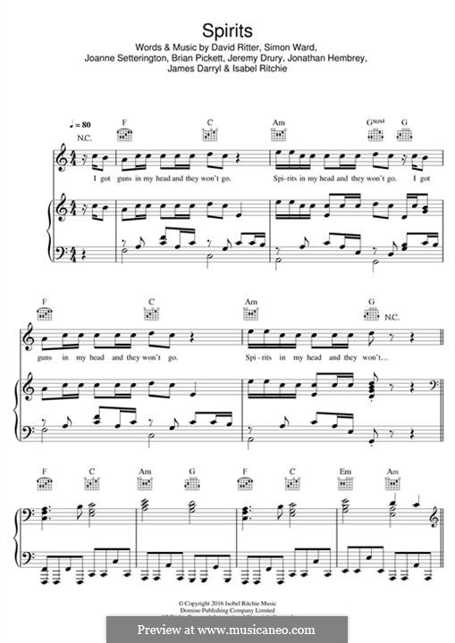 Spirits (The Strumbellas): For voice and piano (or guitar) by Brian Pickett, David Ritter, Isabel Ritchie, James Darryl, Jeremy Drury, Joanne Setterington, Jonathan Hembrey, Simon Ward
