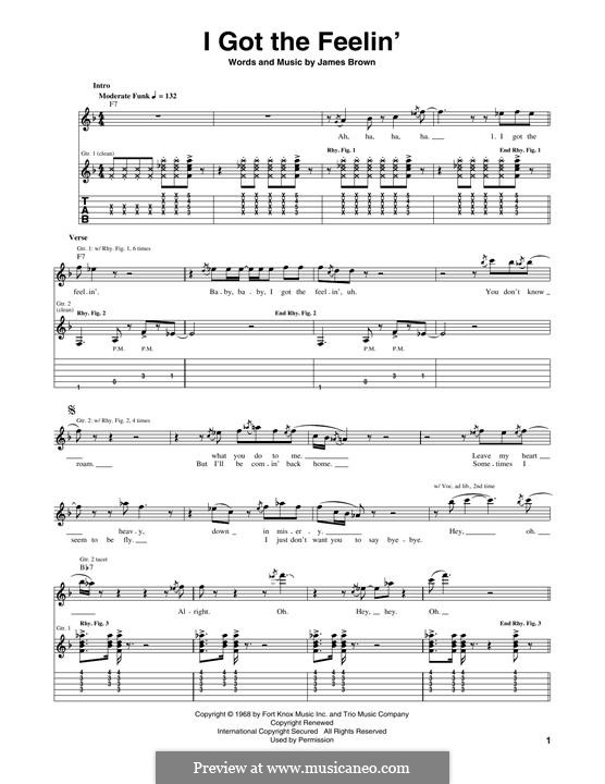 I Got the Feelin': For guitar with tab by James Brown