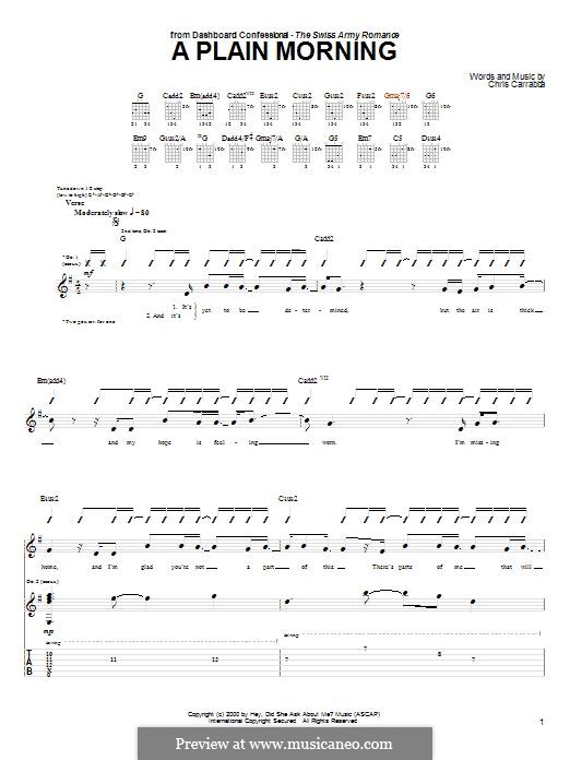 A Plain Morning (Dashboard Confessional): For guitar with tab by Chris Carrabba