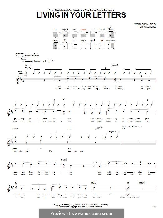 Living in Your Letters (Dashboard Confessional): For guitar with tab by Chris Carrabba