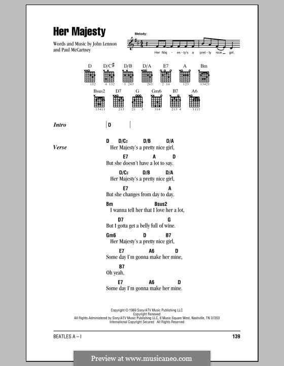 Her Majesty (The Beatles): Lyrics and chords by John Lennon, Paul McCartney
